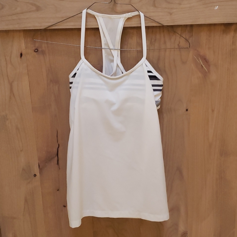 Lululemon white tank with gray stripes. Size 4